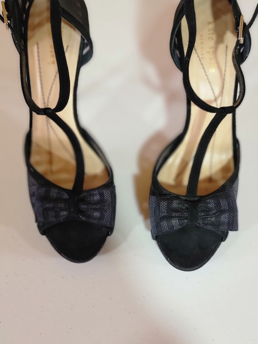 Kate Spade Black T-Strap Bow Peep-Toe Heels